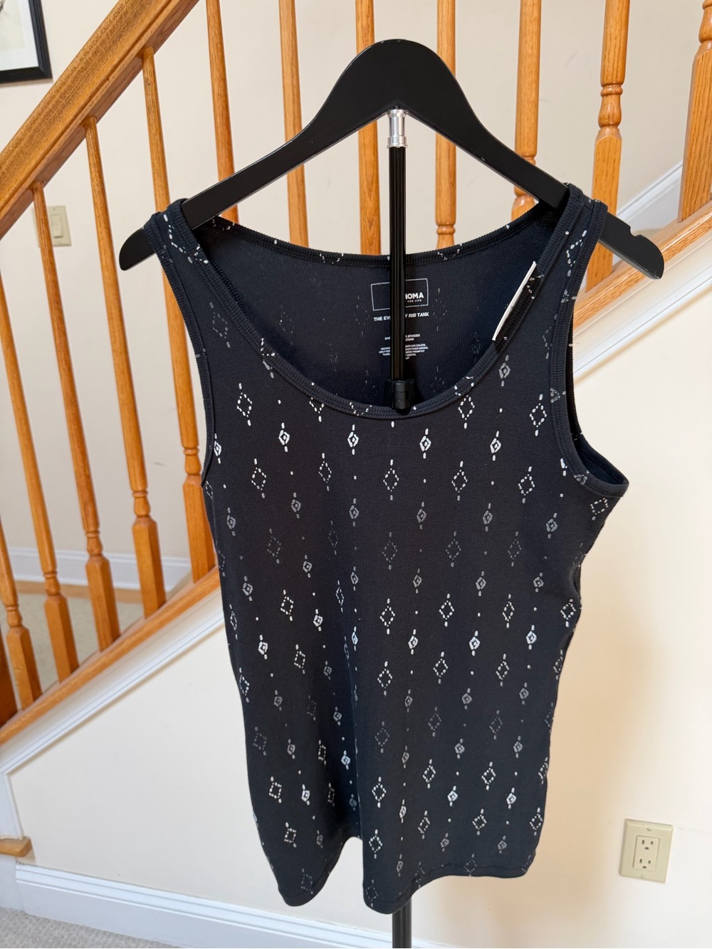 Sonoma Black Tank Top with White Diamond Eyelet Pattern